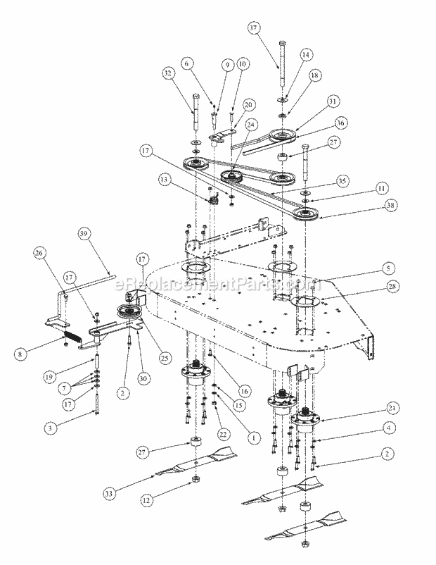 Fabricated Deck Spindle Assembly Diagram and Parts List for M54-KH 53BB5B8W750 Cub Cadet Sprayer